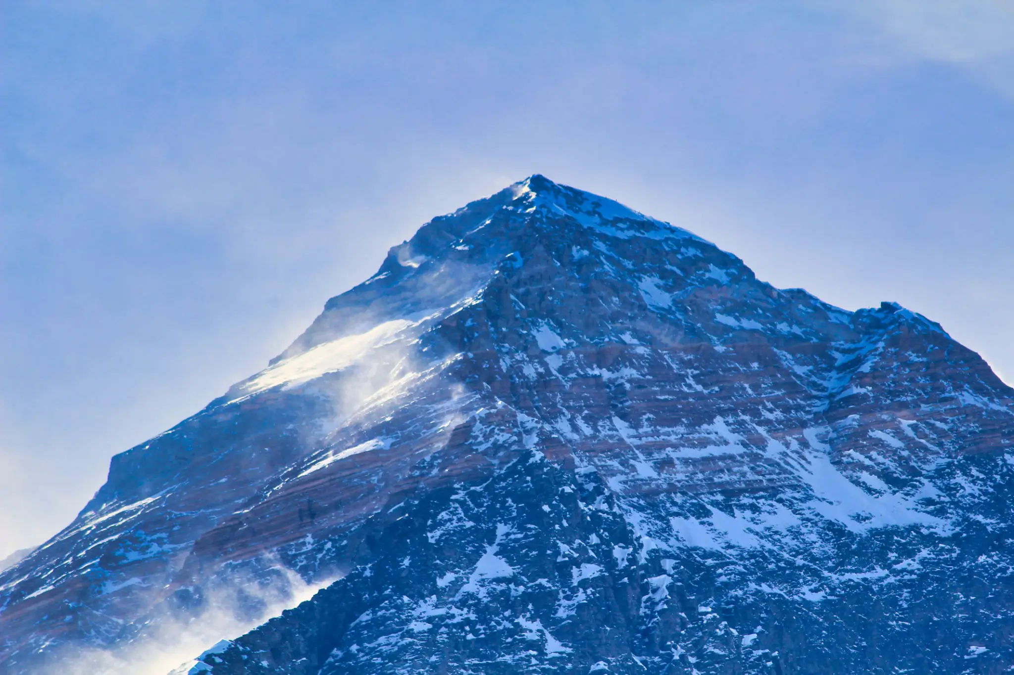 Snowy mountain peak with blue sky